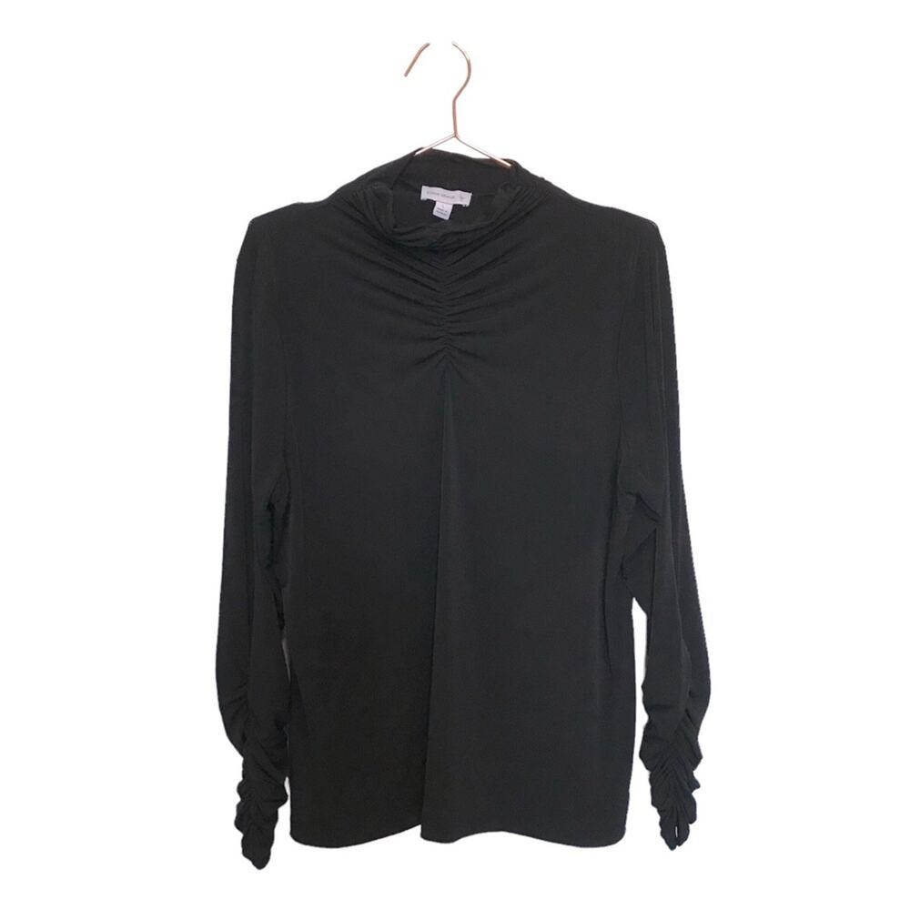 Susan Graver Solid Black Long Sleeve Top w/ Ruched Neckline large - Picture 1 of 6